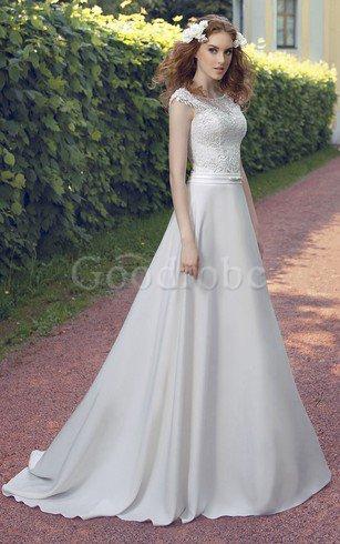 Robe de mariée naturel longue ligne a jusqu'au sol avec décoration dentelle