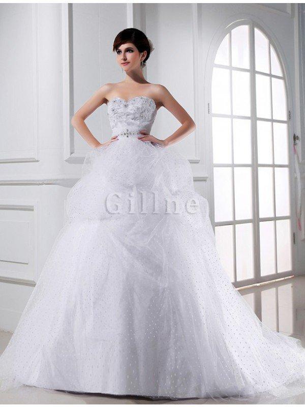 Abito da Sposa Coda A Strascico Cappella Cuore Alta Vita con Perline Ball Gown