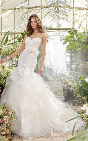 Abito da Sposa con Fiocco con Seghettato in Tulle in Pizzo con Fusciacca