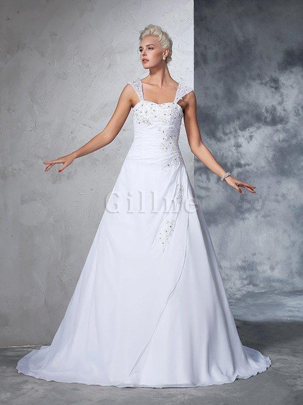 Abito da Sposa Radiosa Lungo Senza Maniche con Applique in Chiffon