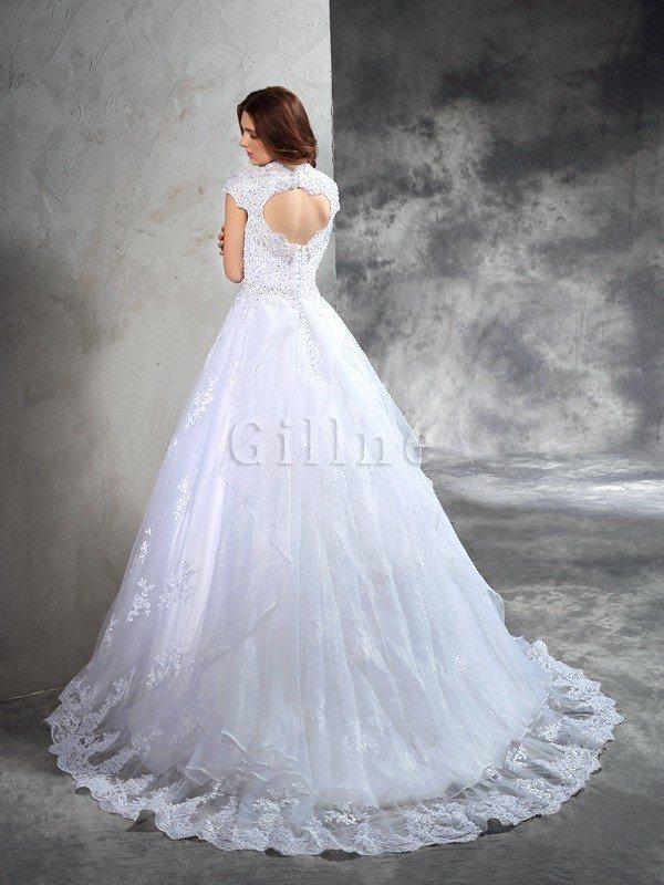 Abito da Sposa in Organza Cerniera Senza Maniche Cuore in Pizzo