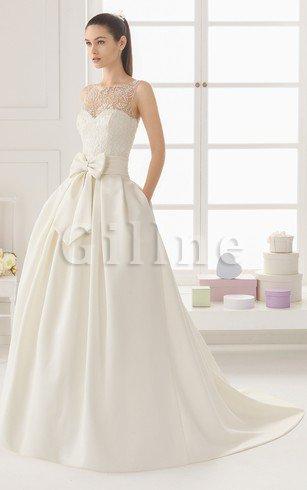 Abito da Sposa in Pizzo con Tasca Senza Maniche A Terra Shiena Sheer