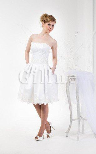 Abito da Sposa A Line Naturale in Pizzo con Piega Cuore