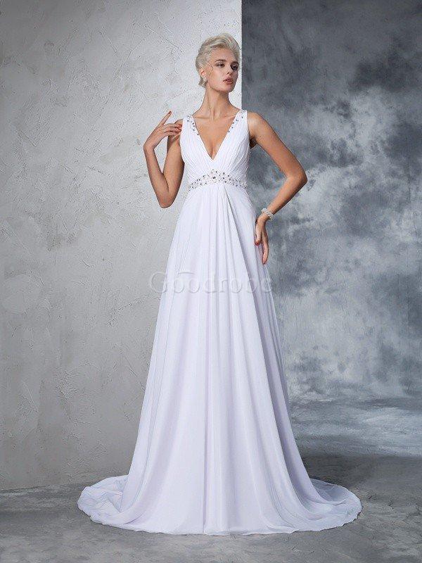 Robe de mariée naturel longue en chiffon de princesse ligne a