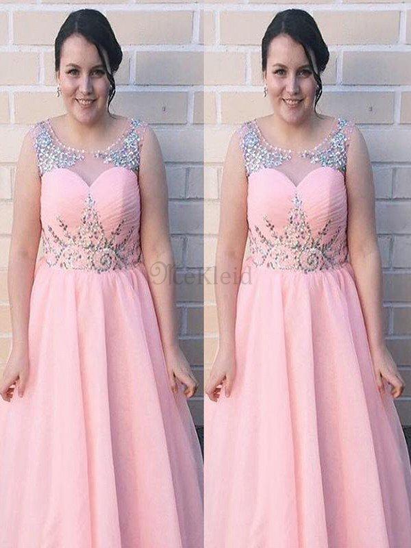 Chiffon Natürliche Taile Bodenlanges Ballkleid ohne Ärmeln in Großen Größe