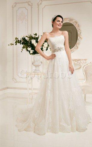 Robe de mariée facile avec sans manches en dentelle avec cristal d'empire