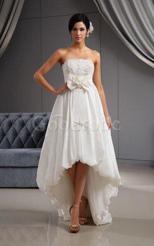 Robe de mariée a ligne haut bas col en forme de cœur manche nulle decoration en fleur