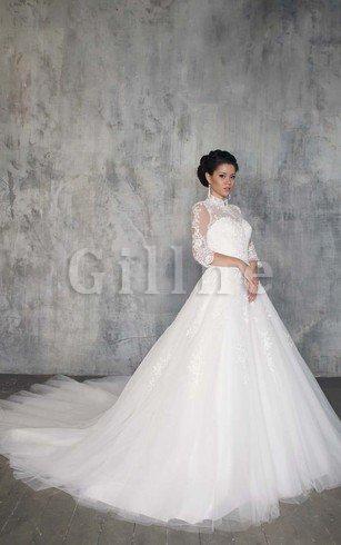 Abito da Sposa in Tulle Stravagante con Bottone in Pizzo con Ricamo