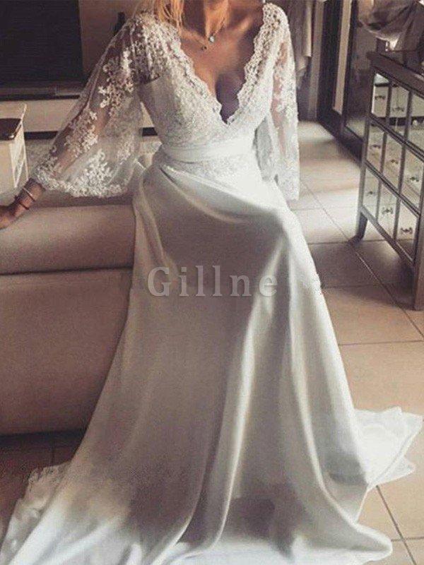 Abito da sposa v scollo splendido a line all aperto sexy con ricamo