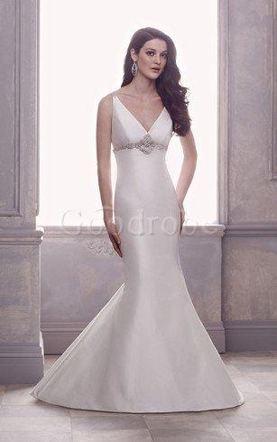 Robe de mariée romantique manche nulle ceinture avec perle avec perle de sirène