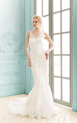 Robe de mariée facile naturel jusqu'au sol v encolure appliques