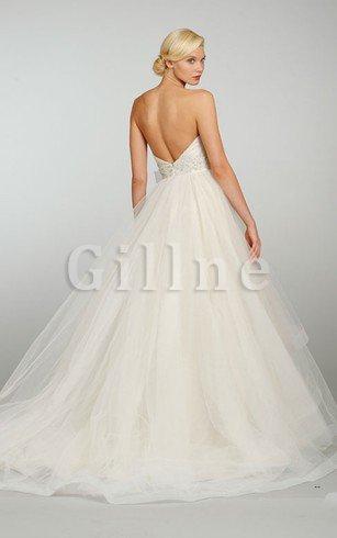 Abito da Sposa con Perline con Increspature Senza Maniche Cuore in Organza