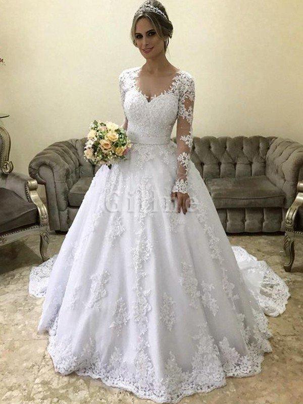 Abito da sposa in raso con applique suggestivo moda a terra radiosa