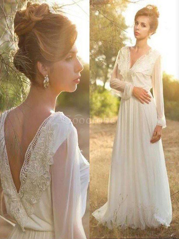 Robe de mariée naturel de princesse de traîne courte avec chiffon v encolure