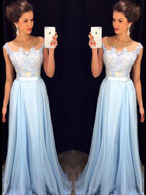 Ärmelloses Empire Taille Chiffon Ballkleid für Apfelförmige Figur mit Applikation