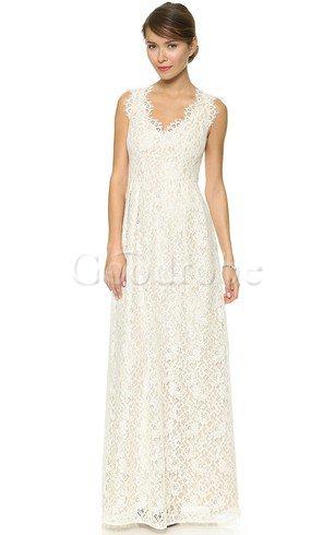 Robe de mariée longue avec sans manches en dentelle fermeutre eclair v encolure