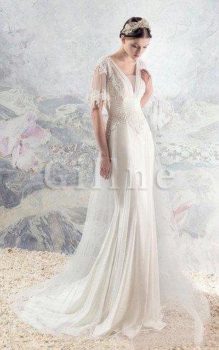 Abito da Sposa V Scollo Tubino Elegante con Applique Profondo V scollo