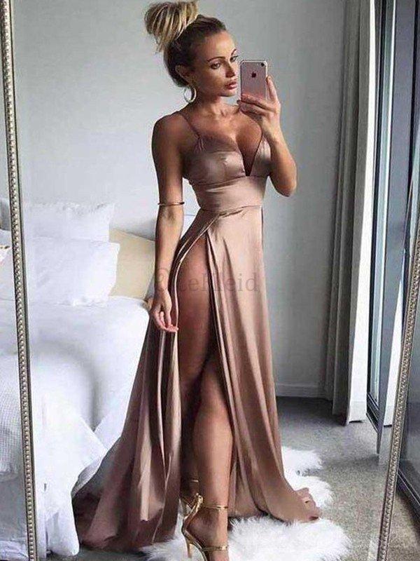 A Linie Schön Spaghetti Träger Ballkleid aus Seide wie Satin mit Rüschen