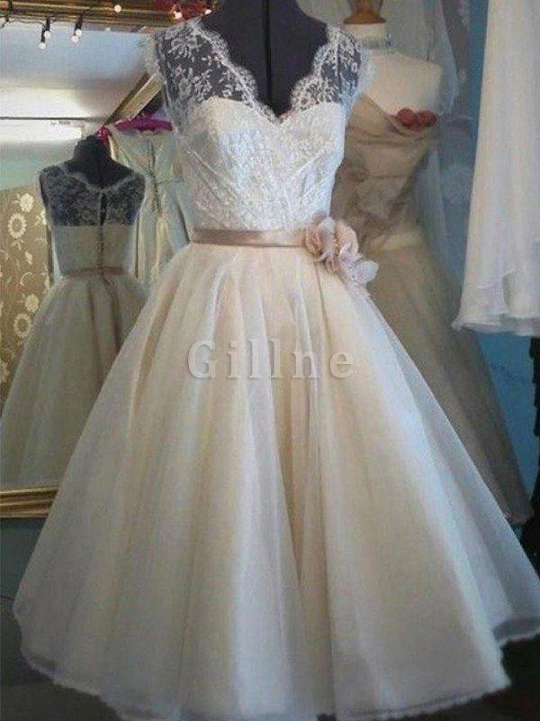 Abito da sposa rosette ornamento a line grandi vendite principessa v scollo naturale