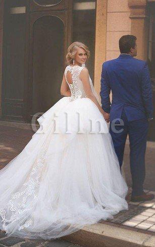 Abito da Sposa con Applique A Line in Tulle in Pizzo decorato