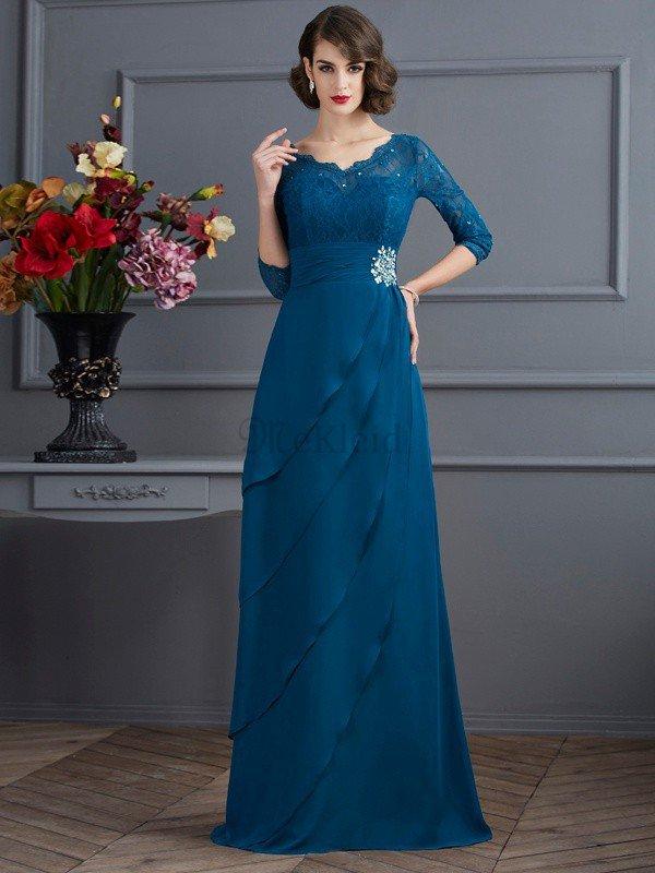 A Line Normale Taille  /4 Länge Ärmeln Anständiges Brautmutterkleid aus Chiffon