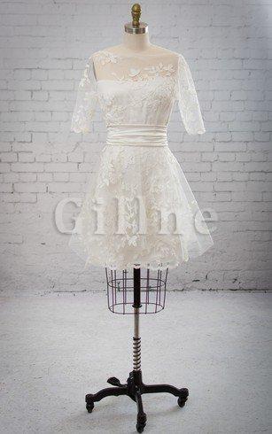 Abito da Sposa All Aperto Shiena Sheer con Mezze Maniche Barchetta Semplice