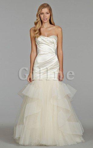 Abito da Sposa Senza Maniche Cuore con Increspature Coda A Strascico Corto in Tulle