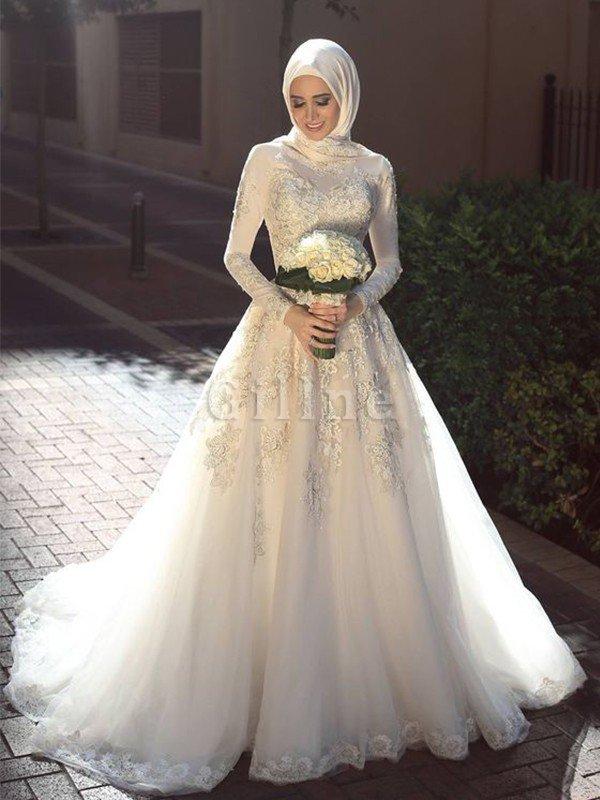 Abito da sposa alta coperta in tulle eccellente con piega romantico pudica