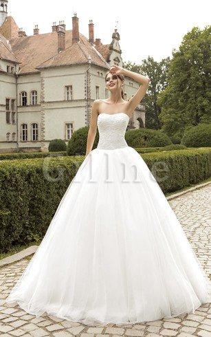 Abito da Sposa Naturale in Tulle A Terra con Applique Semplice