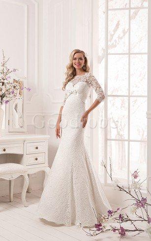 Robe de mariée romantique en dentelle en forme longueur au niveau de sol avec ruban