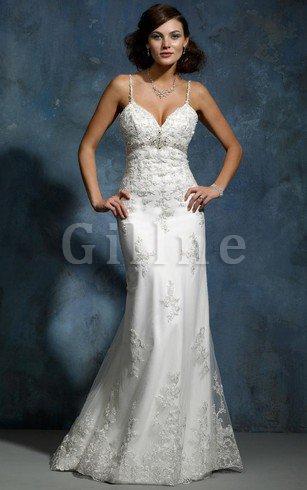 Abito da Sposa Naturale Senza Maniche con Applique in Pizzo Tubino