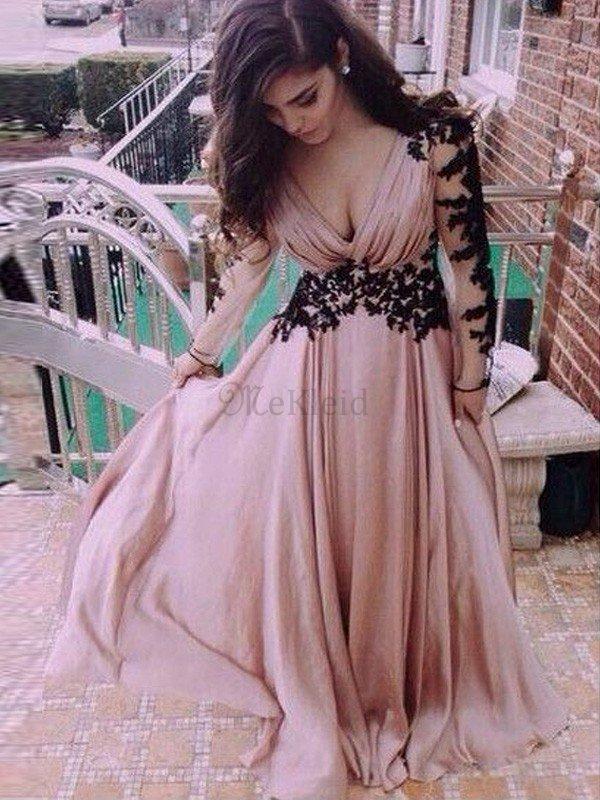 Normale Taille Prinzessin V Ausschnitt Chiffon Abendkleid mit Applikation