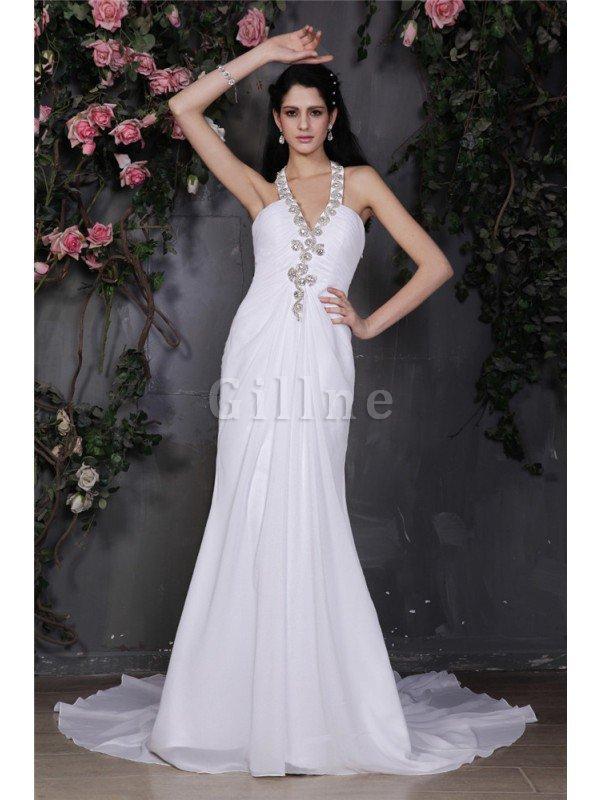 Abito da Sposa in Chiffon con Increspature Anello Tubino Alta Vita