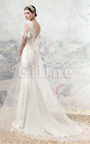 Abito da Sposa V Scollo Tubino Elegante con Applique Profondo V scollo