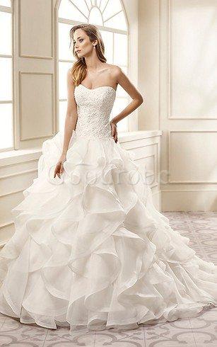 Robe de mariée longue decoration en fleur en dentelle de col en cœur avec sans manches