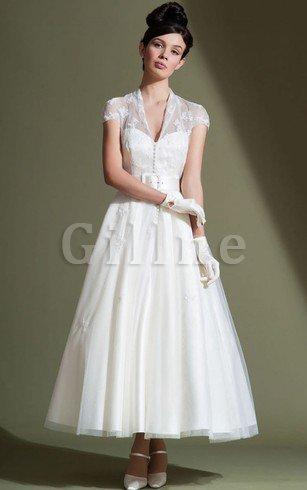 Abito da Sposa A Line con Applique Cappellino con Nastro con Manica Corte