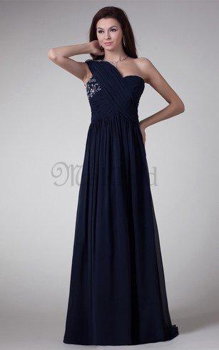 A Line Ein Schulter Chiffon Bodenlanges Abendkleid mit Kristall