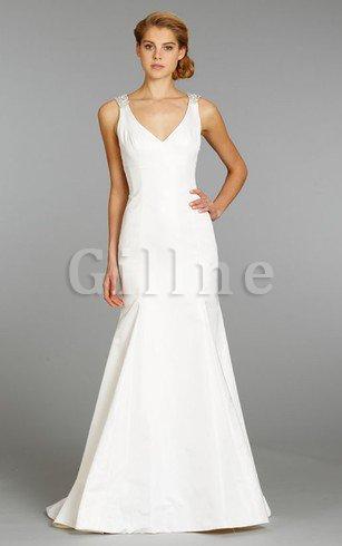 Abito da Sposa Shiena Sheer Bassa V Scollo Spazzola Treno Senza Maniche