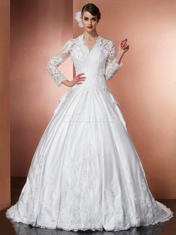 Robe de mariée v encolure fermeutre eclair de princesse a ligne decoration en fleur