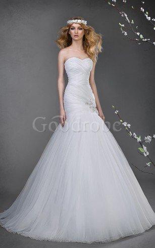 Robe de mariée longue naturel avec perle de sirène longueur au ras du sol