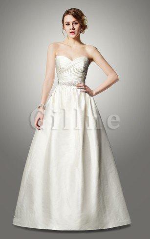 Abito da Sposa con Criss cross in Taffeta Coda A Strascico Corto con Nastro Naturale