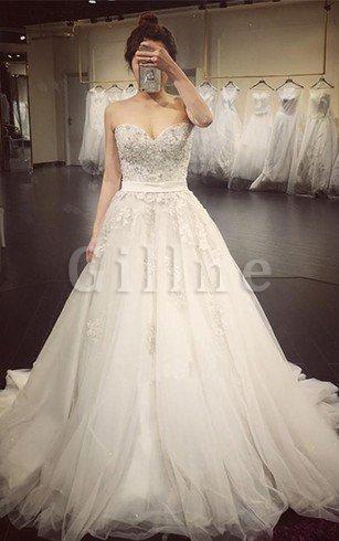 Abito da Sposa con Applique in Pizzo Radiosa Senza Maniche in Tulle