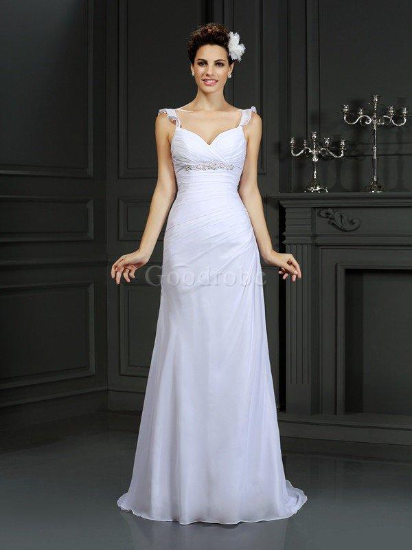 Robe de mariée longue avec sans manches de sirène fermeutre eclair avec perle