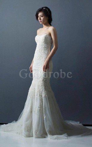 Robe de mariée distinguee de col en cœur de traîne moyenne de bustier avec perle