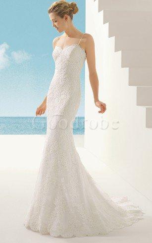 Robe de mariée longue simple en plage bretelles spaghetti sans ceinture