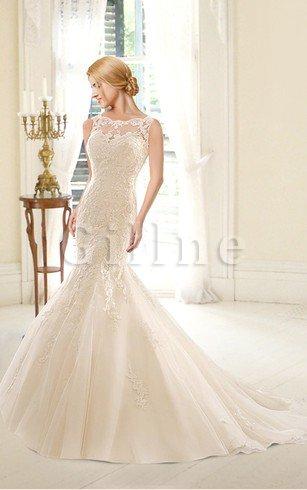 Abito da Sposa Senza Maniche con Piega Elegante Sexy in Pizzo