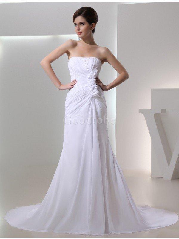 Robe de mariée plissage avec sans manches en chiffon cordon de tour de ceinture en haute