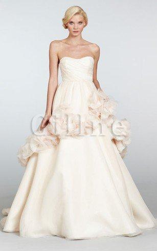 Abito da Sposa con Festone Radiosa in Organza Senza Spalline Naturale