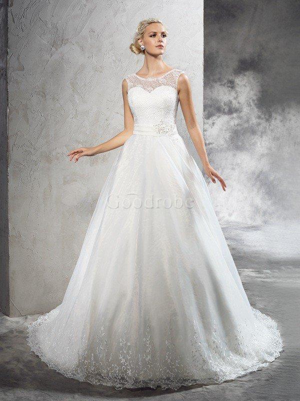 Robe de mariée longue fermeutre eclair de mode de bal de traîne moyenne ceinture