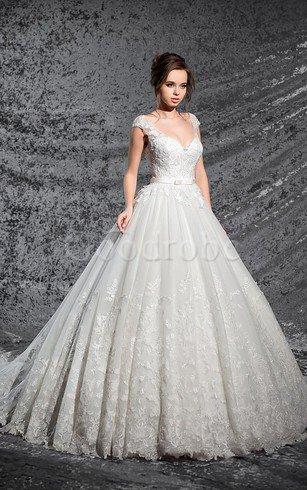 Robe de mariée de mode de bal avec manche épeules enveloppants a ligne cordon en tulle